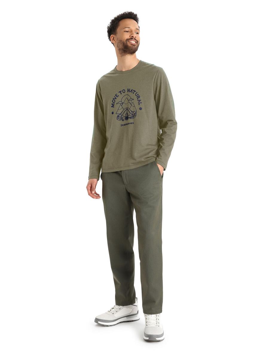 Men's Icebreaker Merino Central Classic T-Shirt Canopy Camper Long Sleeve Loden | CA 1722PJJQ